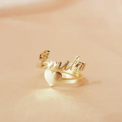 Personalized Name Heart Ring, 18k Gold